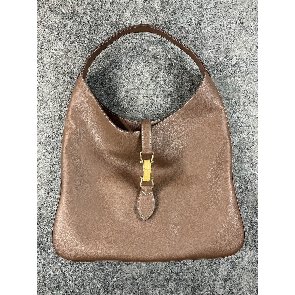 J McLaughlin Hobo Bag Brown Leather Bamboo Closure